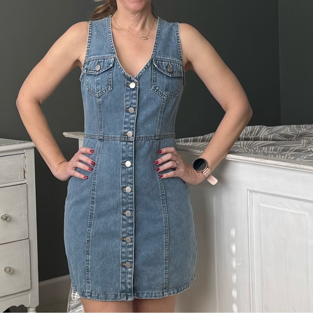 Denim Sleeveless Button-Down Dress